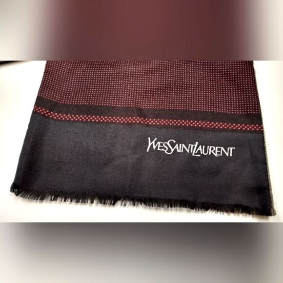 YSL Yves Saint Laurent Paris France Vintage Long Fringe Silk Wool Formal Scarf - Picture 4 of 13